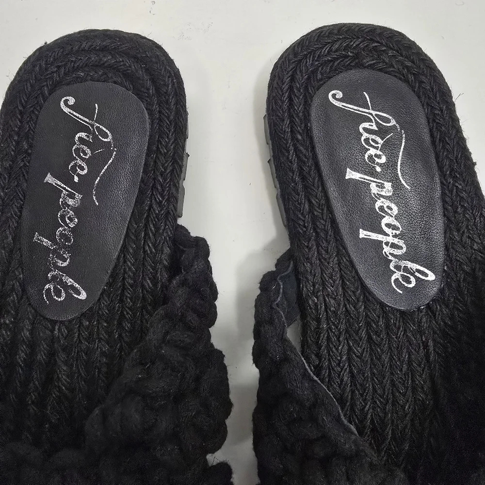 Free People Black Sandri Macrame Sandals slip on crochet bohemian beachy boho
